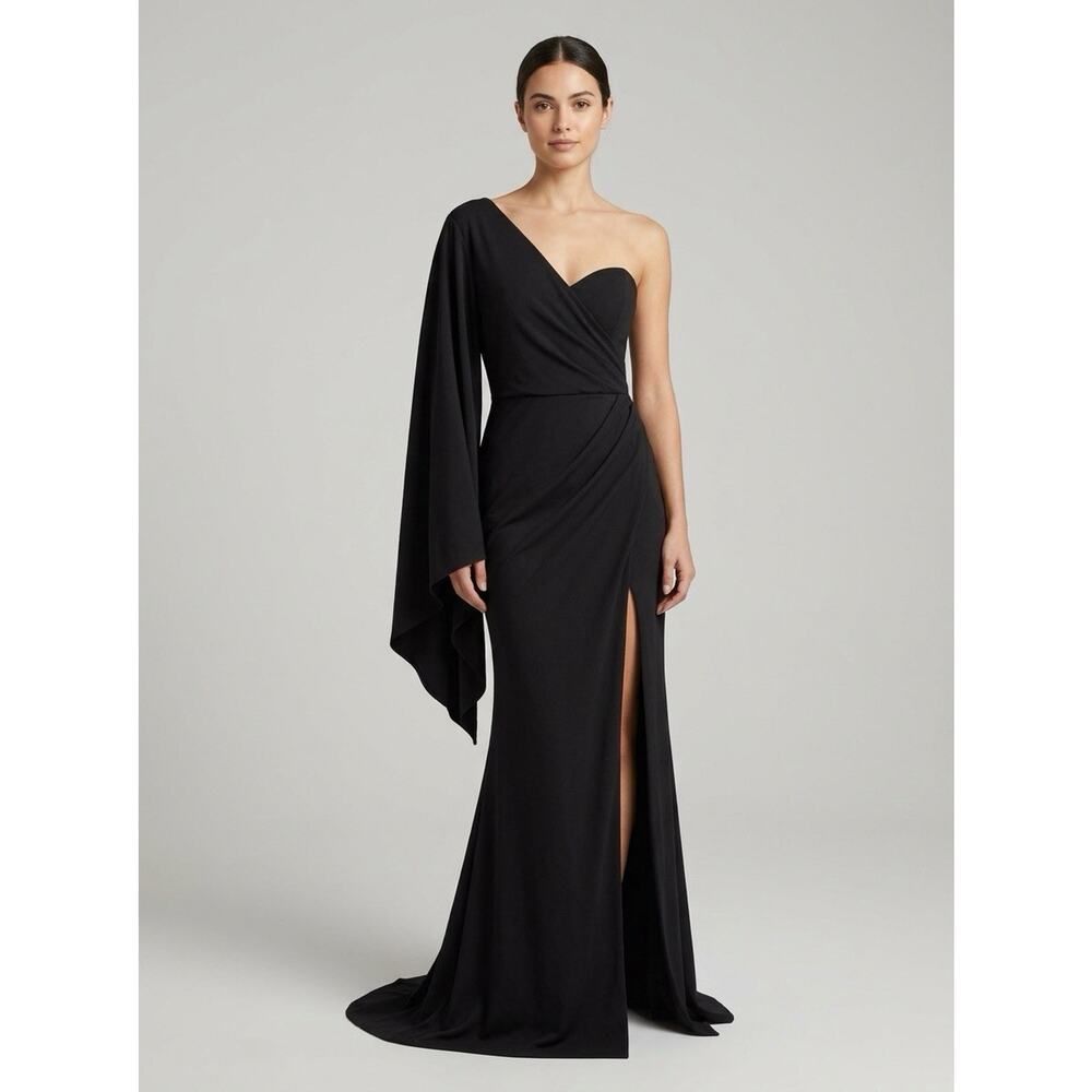 boohoo one cape sleeve maxi dress US 10 Black long evening party Morticia Addams